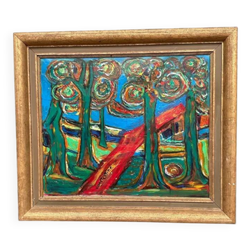 Original Swedish Oil on Canvas – “Coloristic Composition” by Constantine – Signed – Vintage & Framed – 78 × 67 cm (30.7" × 26.4")
