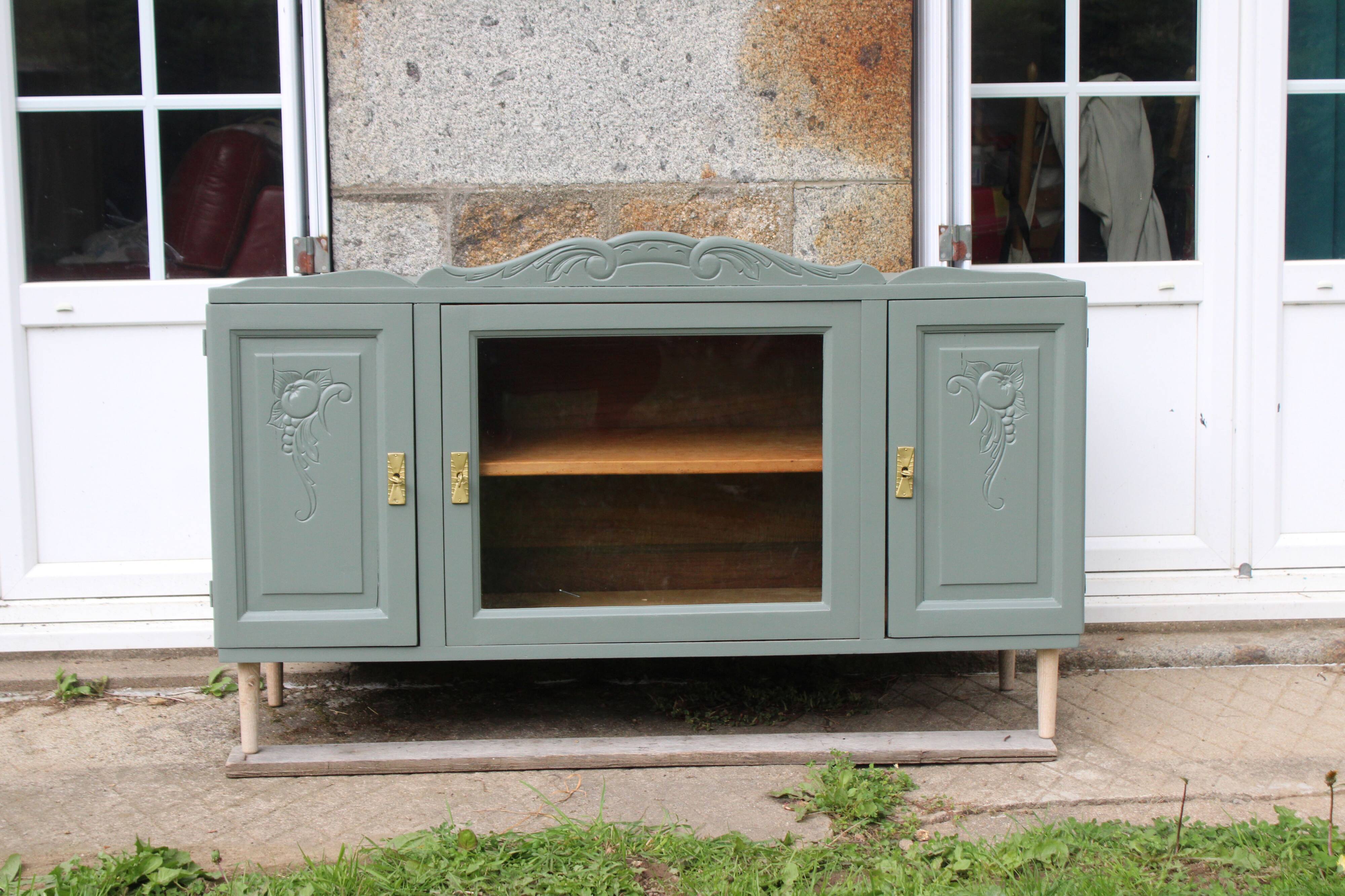 Renovated vintage sideboard with khaki paint – Haussmann chic & bohemian style
