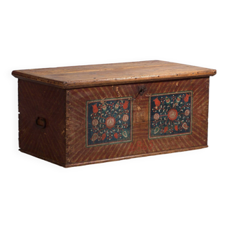 Ancienne malle de rangement à motifs floraux (c.1865)