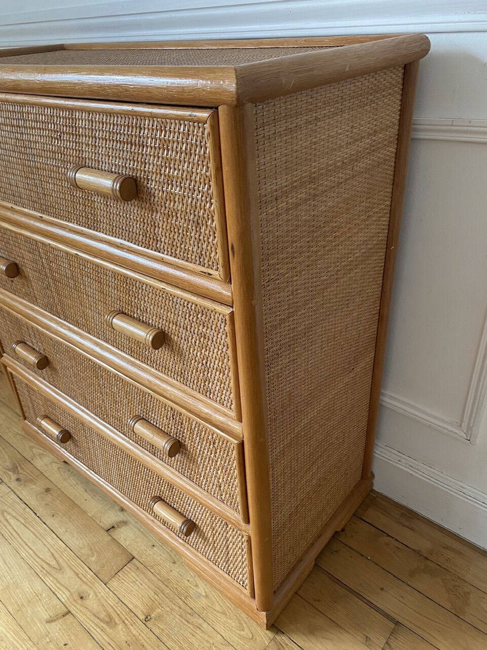 Vintage rattan chest of drawers