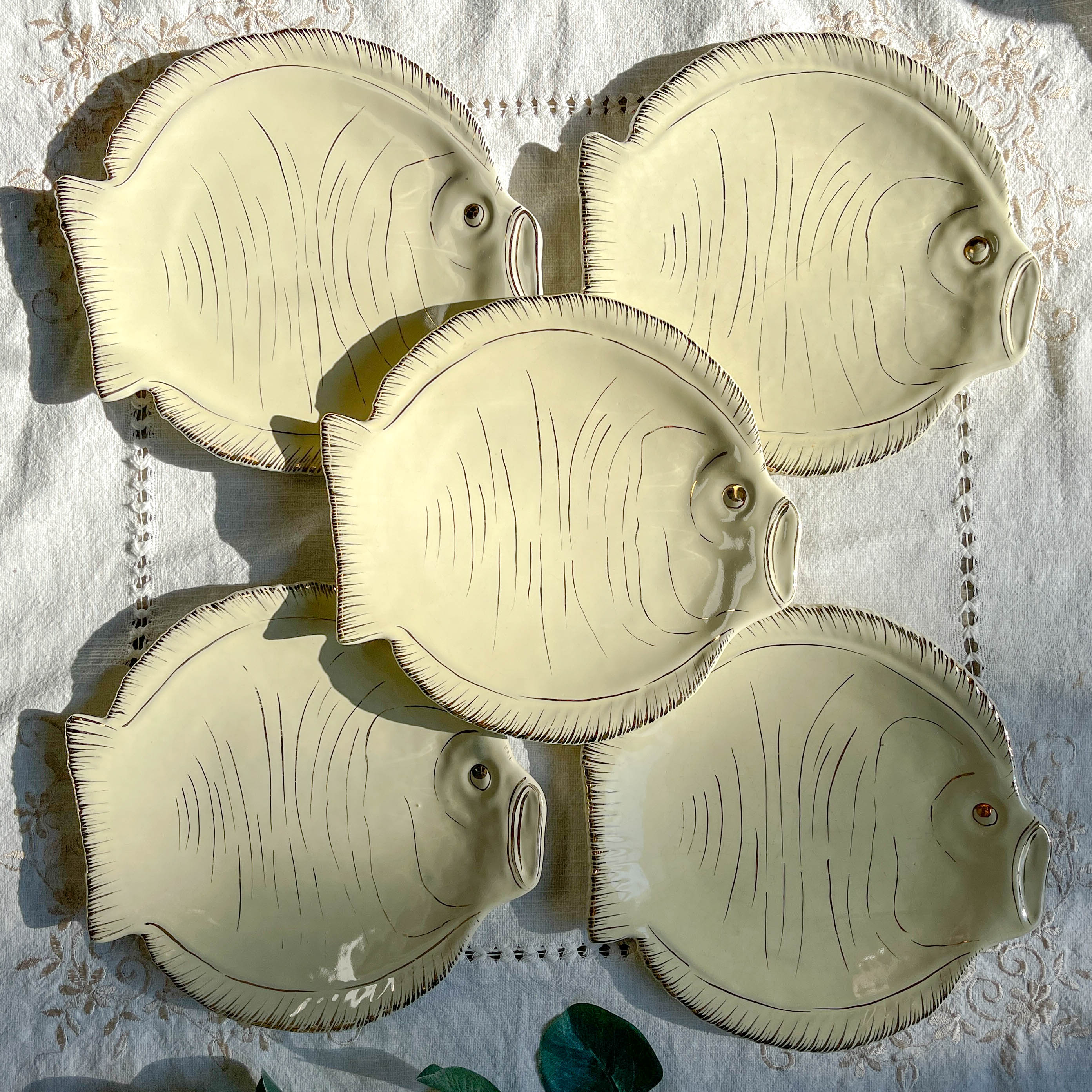 Vintage Italian fish service La Quercia – 1950s ceramic plates & bowls