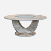 Table basse ronde travertin et vitre, Italie, 1970.