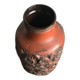 Large brown ceramic vase Carstens Tonnieshof (W. Germany) from the 1960s, with relief decoration.