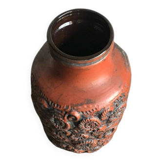 Large brown ceramic vase Carstens Tonnieshof (W. Germany) from the 1960s, with relief decoration.