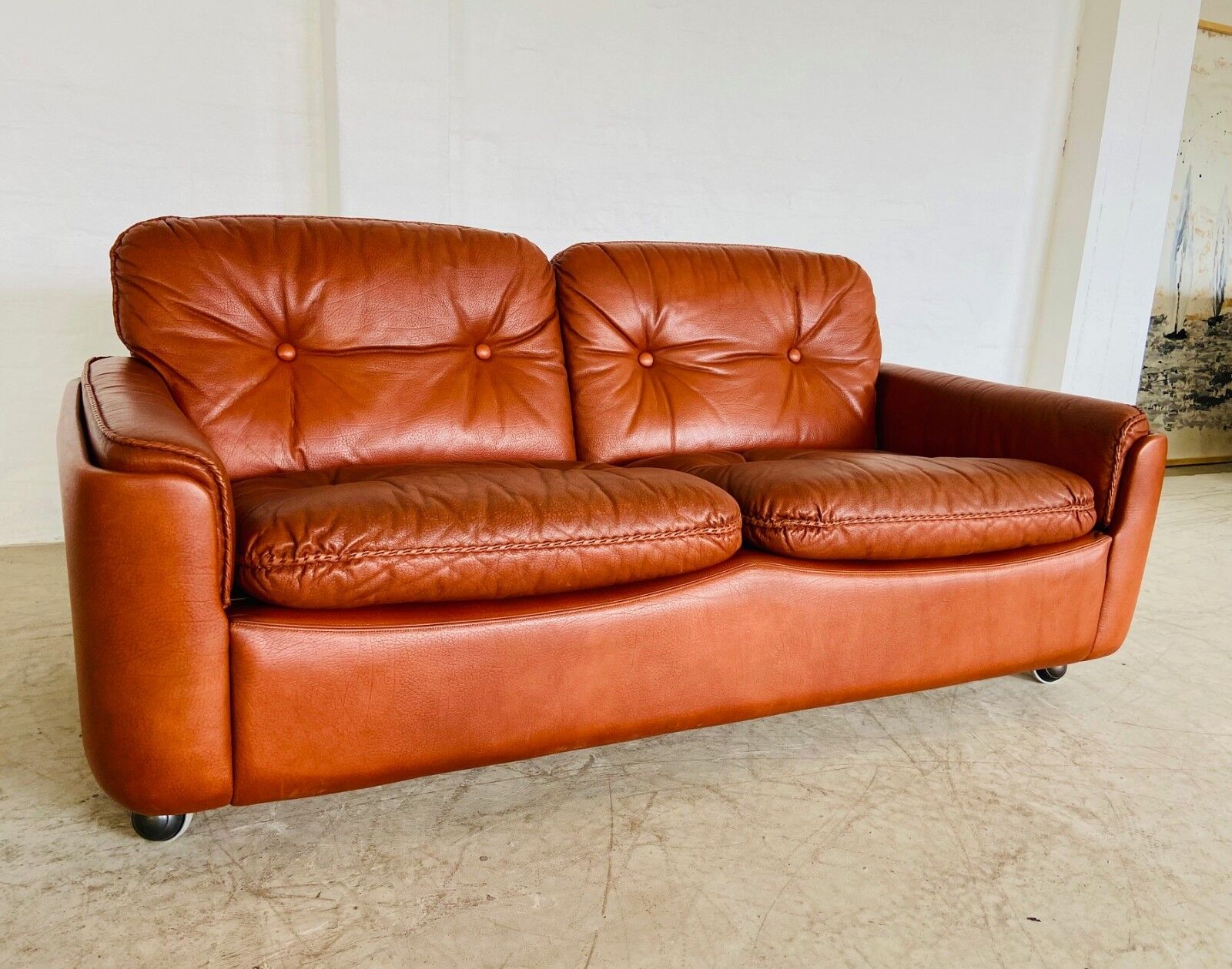 Canapé 2 places vintage danois en cuir cognac du milieu du siècle par Sigurd Resell