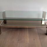 Chrome octagonal designer coffee table with glass and mirror tops