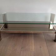 Chrome octagonal designer coffee table with glass and mirror tops