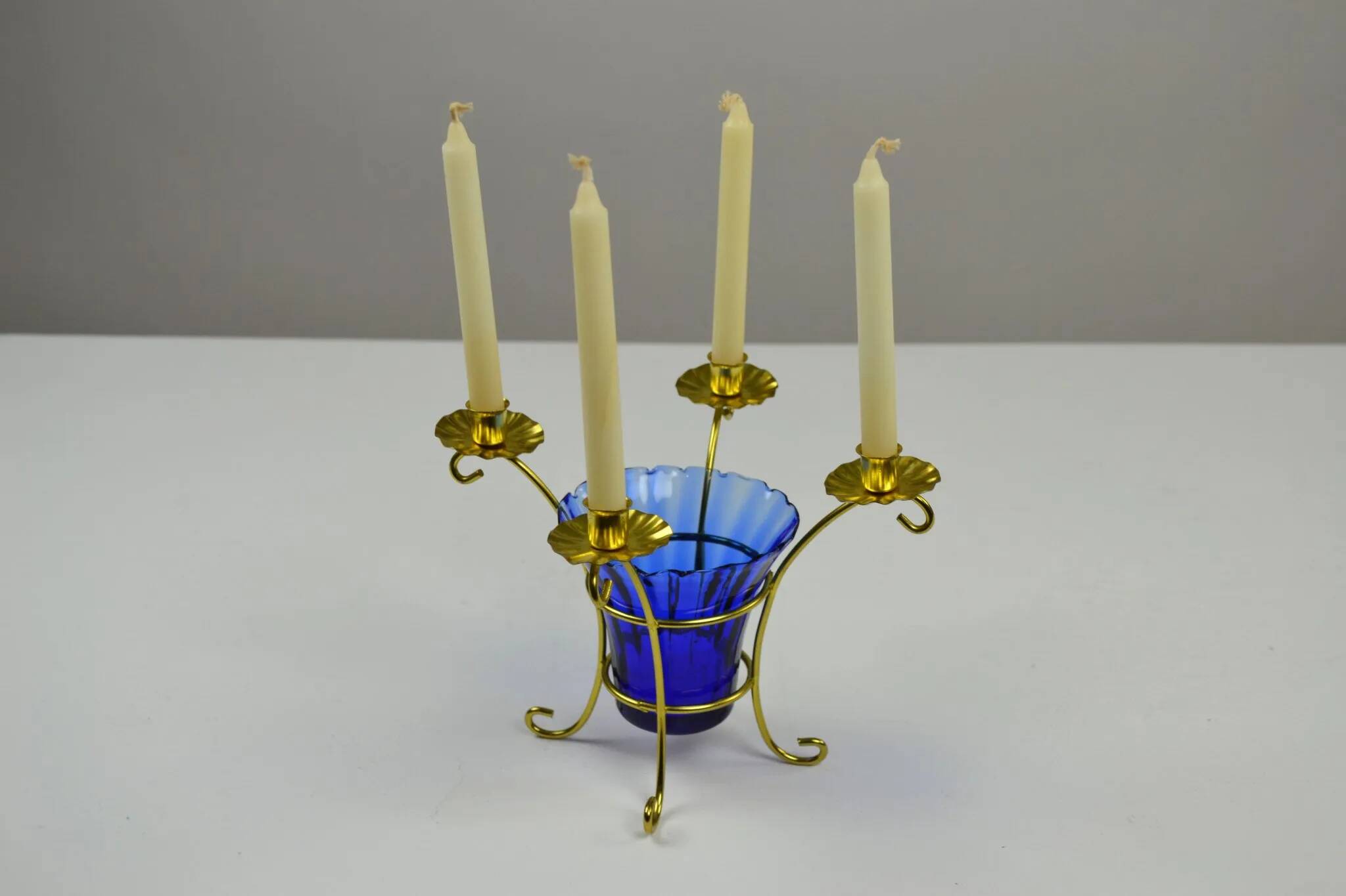 Brass and Cobalt Blue Glass Candle Holder, Sweden, 1960s