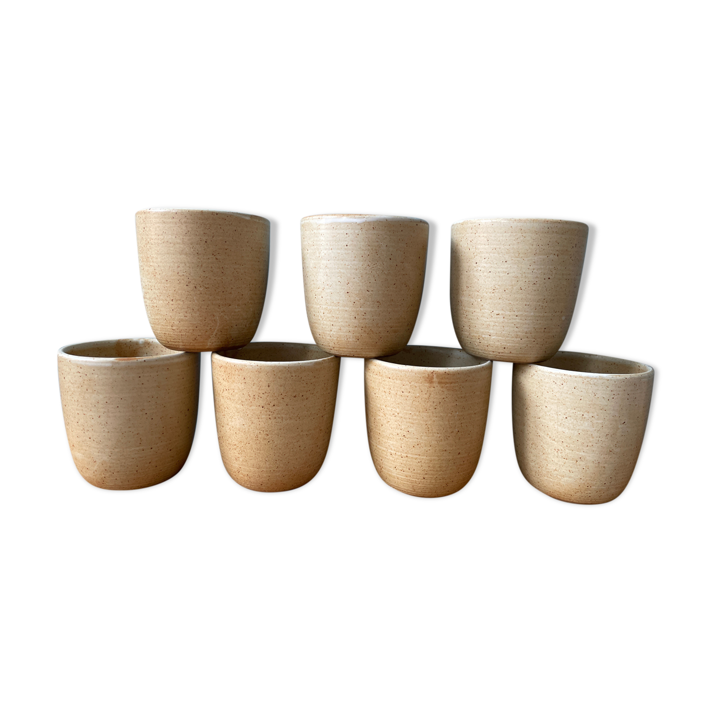 Set of 7 vintage stoneware cups, Grès CNP Village France