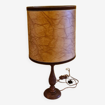 Teak table lamp with carvings from around the 1960s