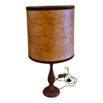 Teak table lamp with carvings from around the 1960s