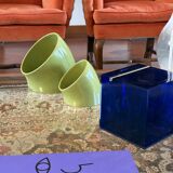 Space age set of 2 green ceramic vide poche, Sicart Italy ca. 1970