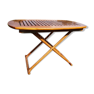 Teak table adjustable in 2 heights