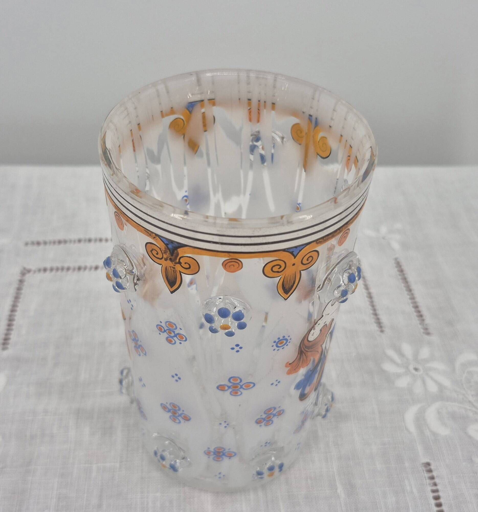 Small enamelled glass vase with armorial design in Historismus style from 19th century Bohemia.