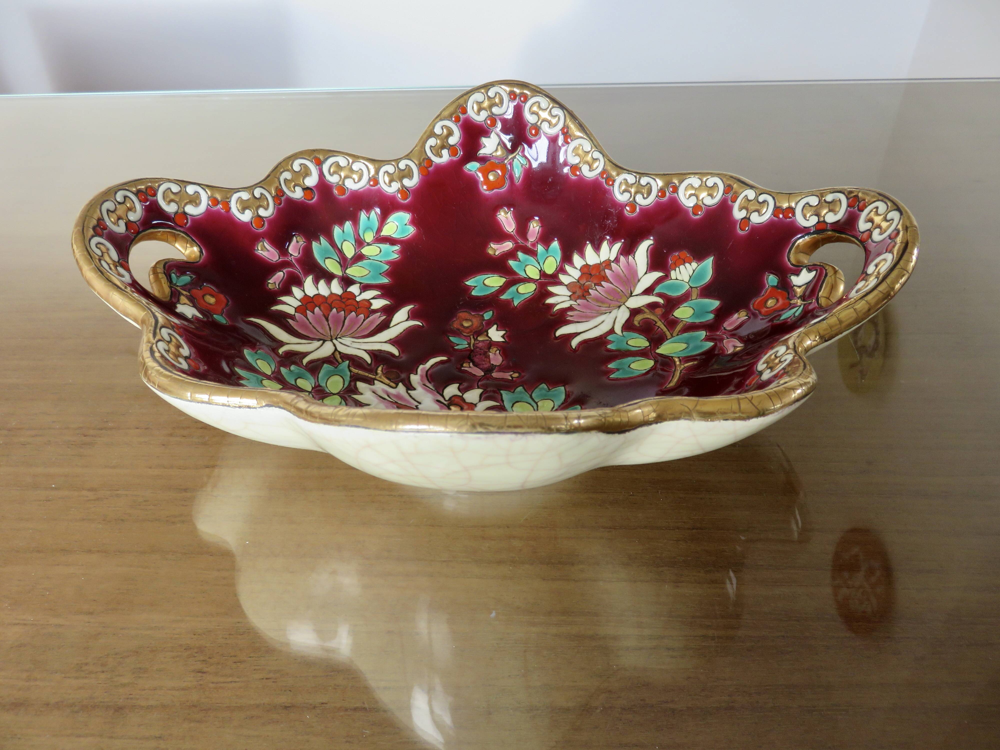 Longwy enamel dish, "Venice" pattern, 1940s-50s