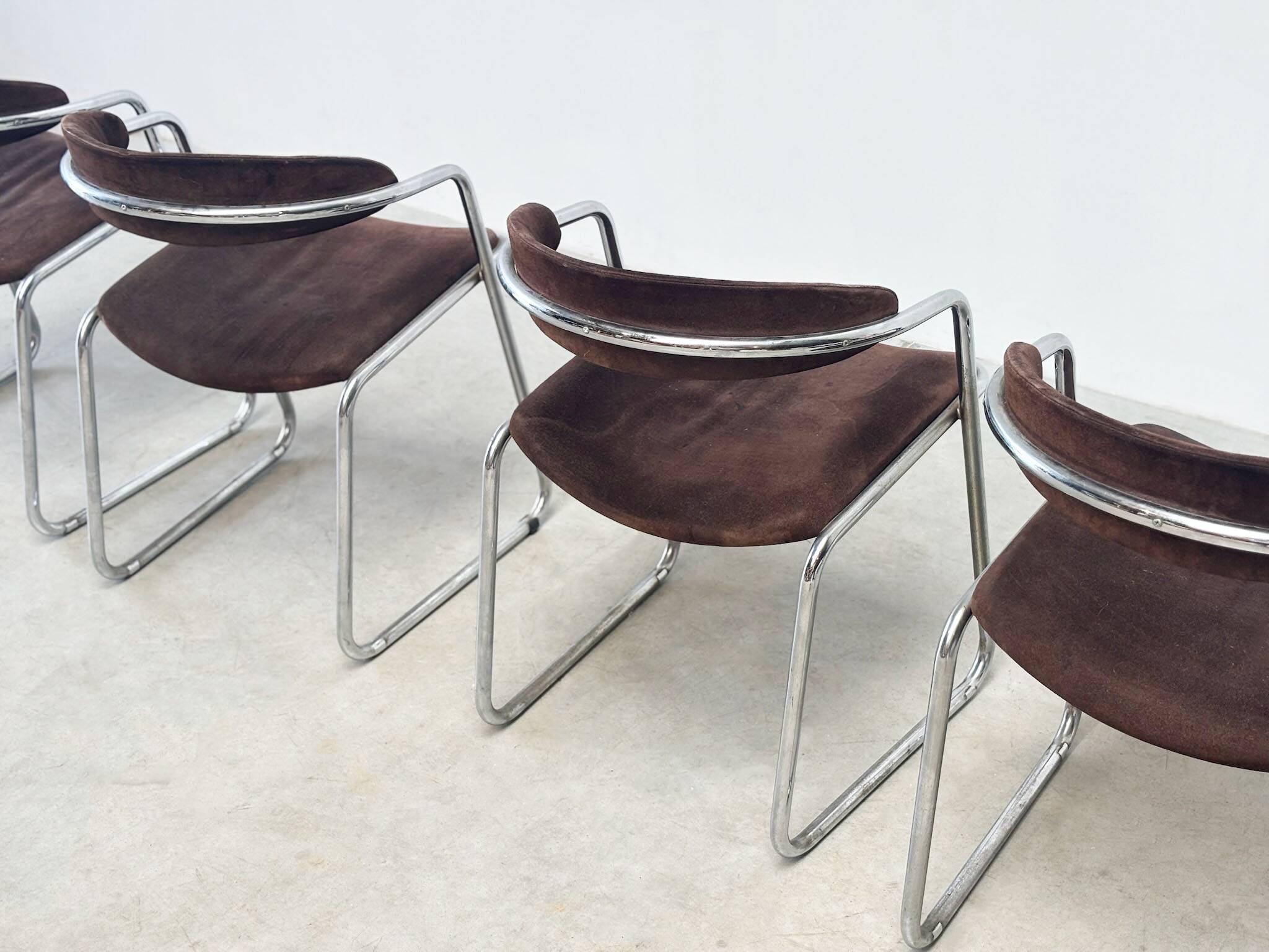 Chaises de salle à manger chromées italiennes