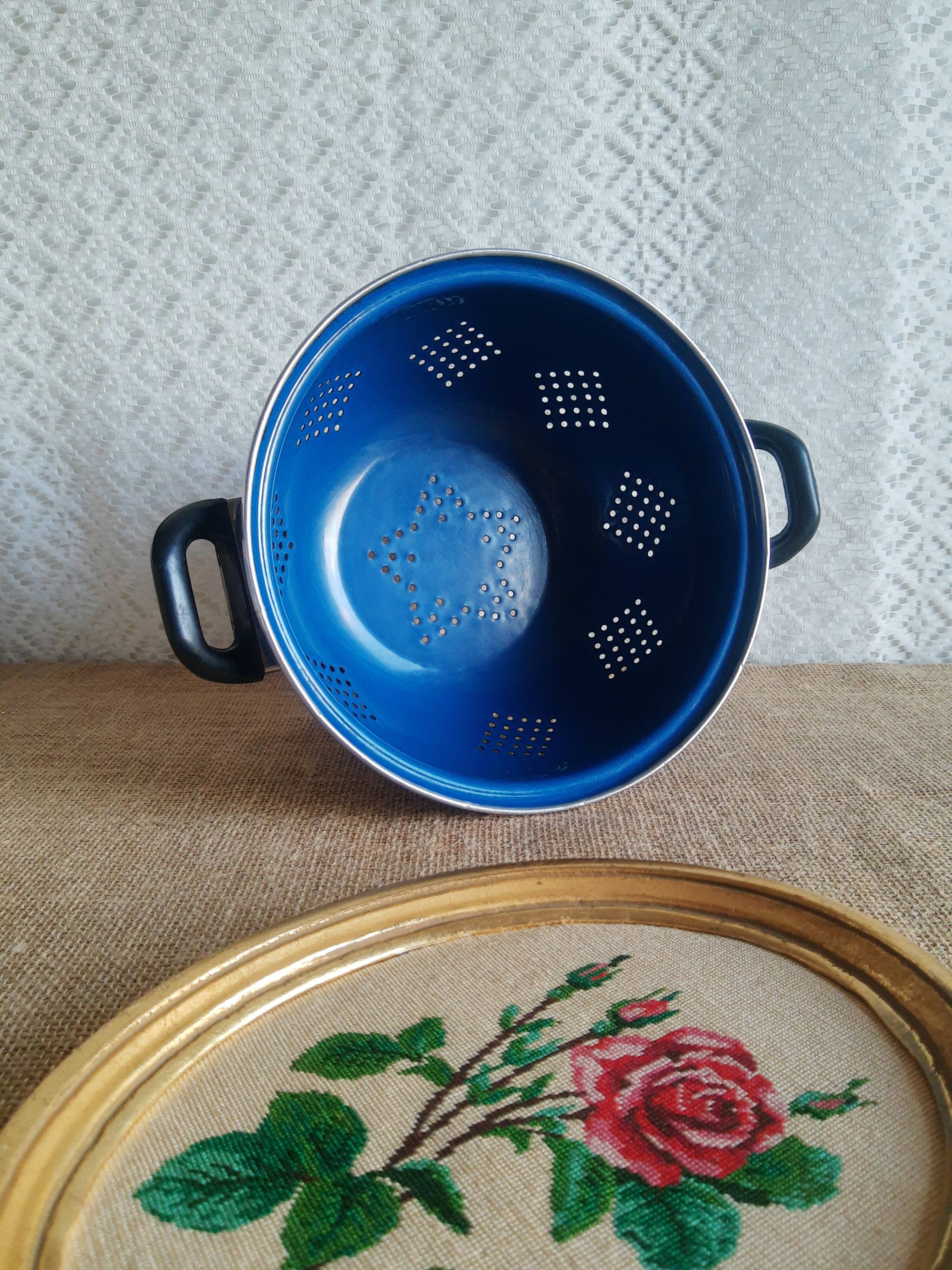 Vintage blue enamelled strainer