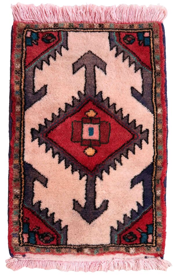 Vintage persian carpet hamadan handmade 42cm x 60cm 1970s