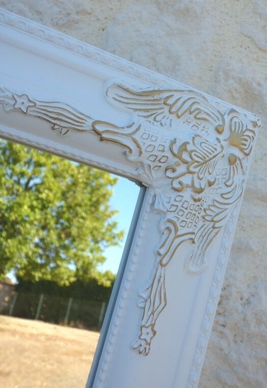 Wooden mirror on psyche foot tilting white gold with moldings