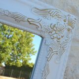 Wooden mirror on psyche foot tilting white gold with moldings