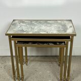 Vintage 70'S nesting table in moiré glass and brass