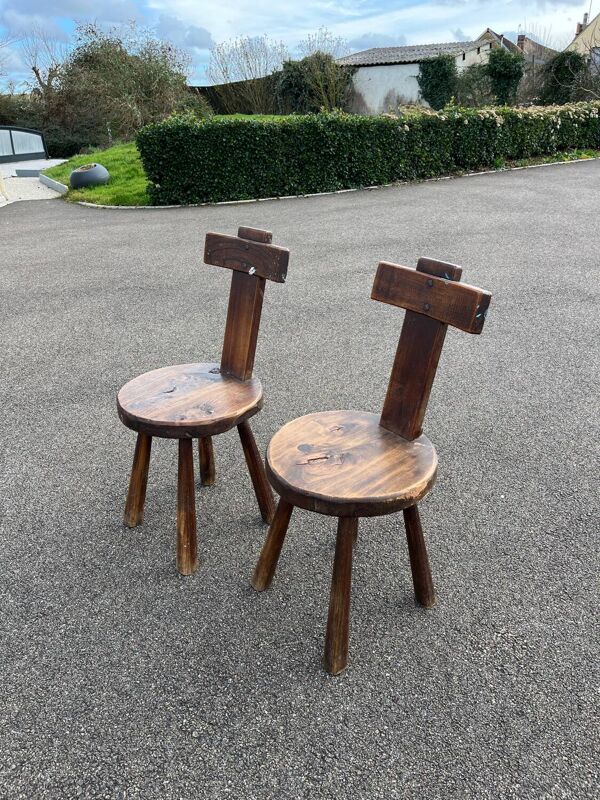 Paire de chaises brutalistes aranjou vintage bois massif