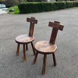 Pair of vintage Aranjou brutalist chairs in solid wood