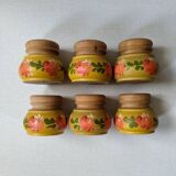Egg cups in wood with hand-painted floral decoration, handcrafted