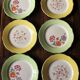 Lot 6 flat plates Flowers Yellow Green Lunéville mismatched