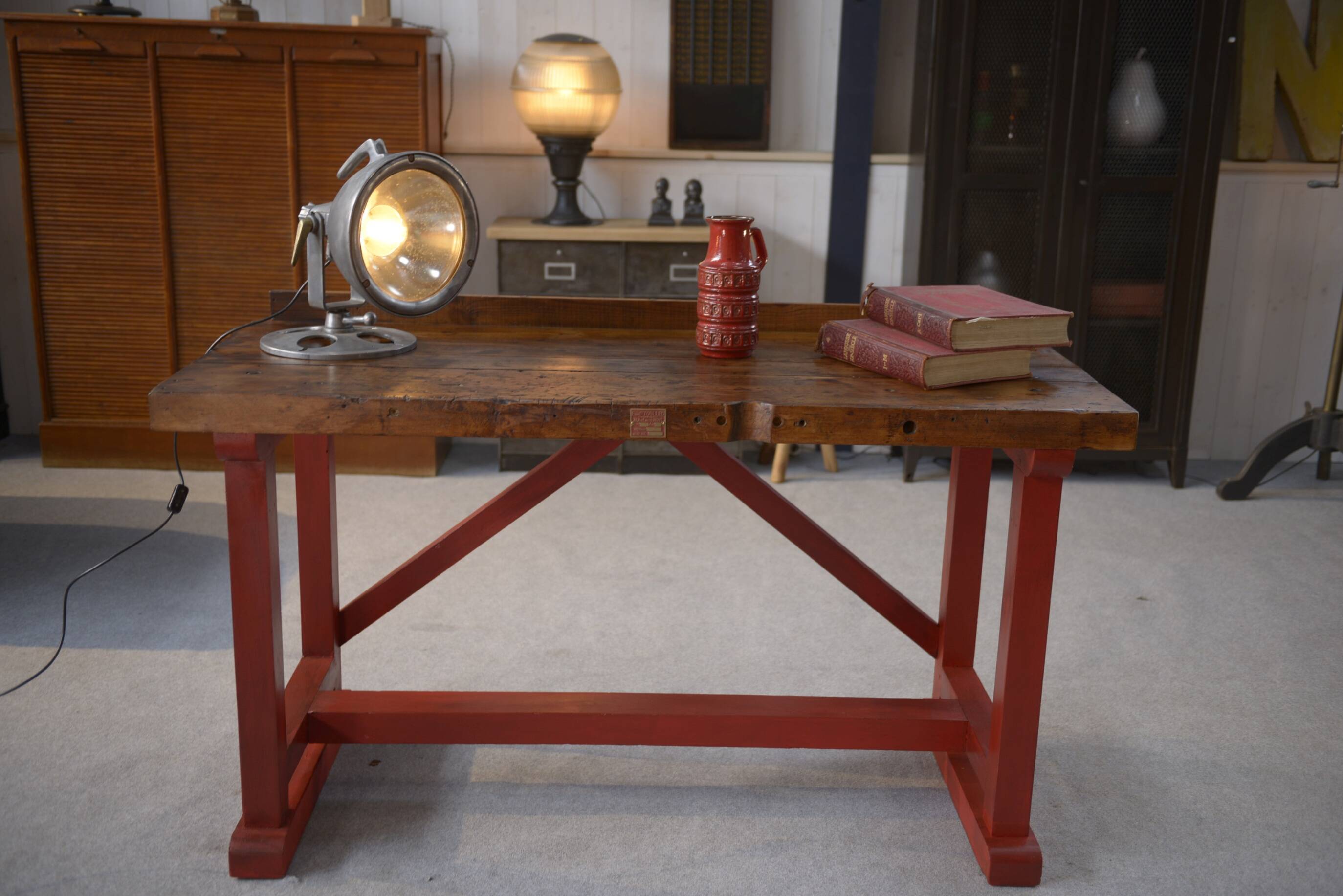 1950's industrial beech workshop workbench