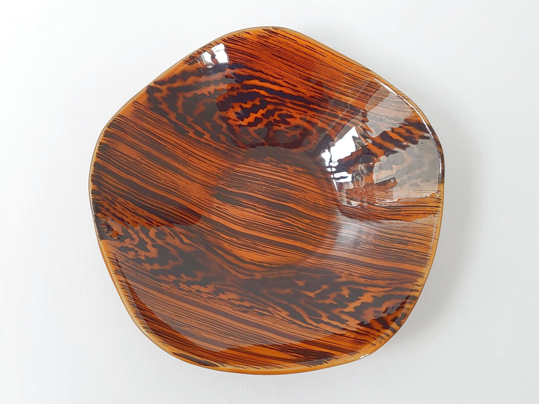 Vintage cup dish Digoin Sarreguemines 1960 mahogany
