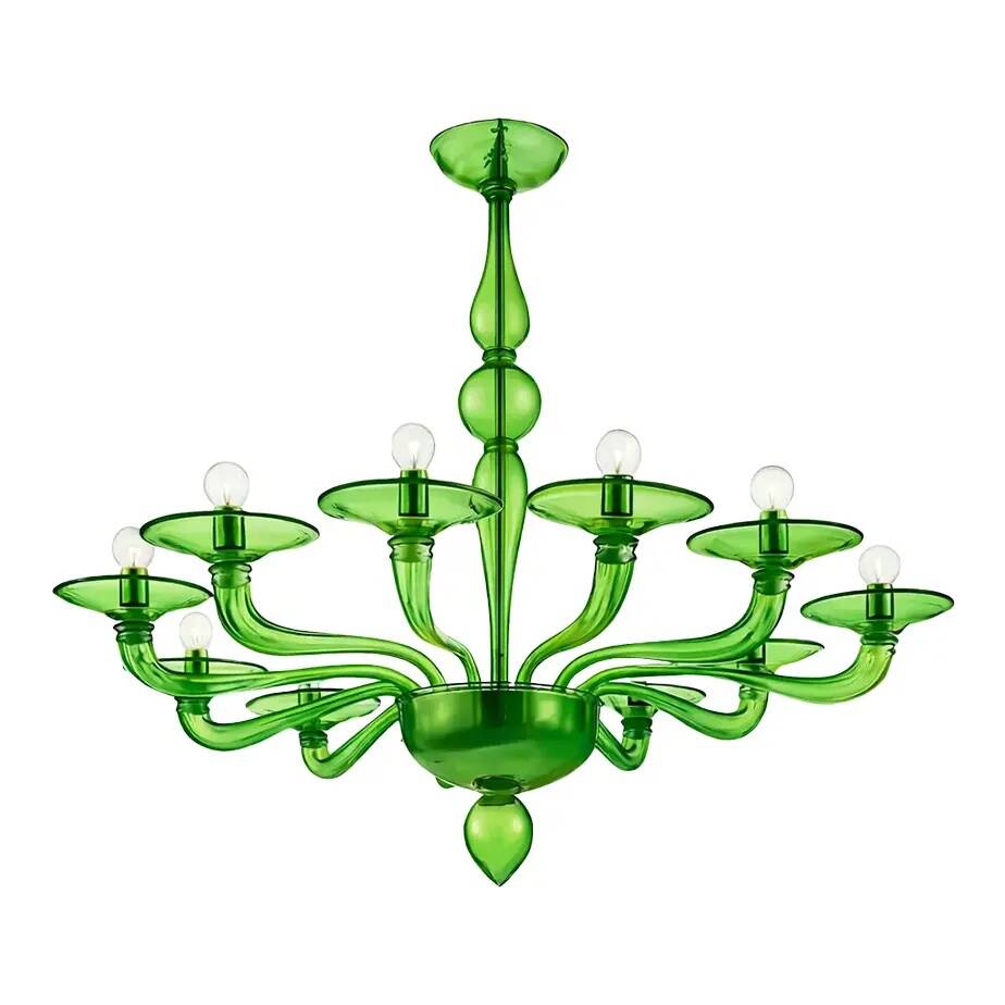 Contemporary Italian Green Murano Style Glass Chandelier