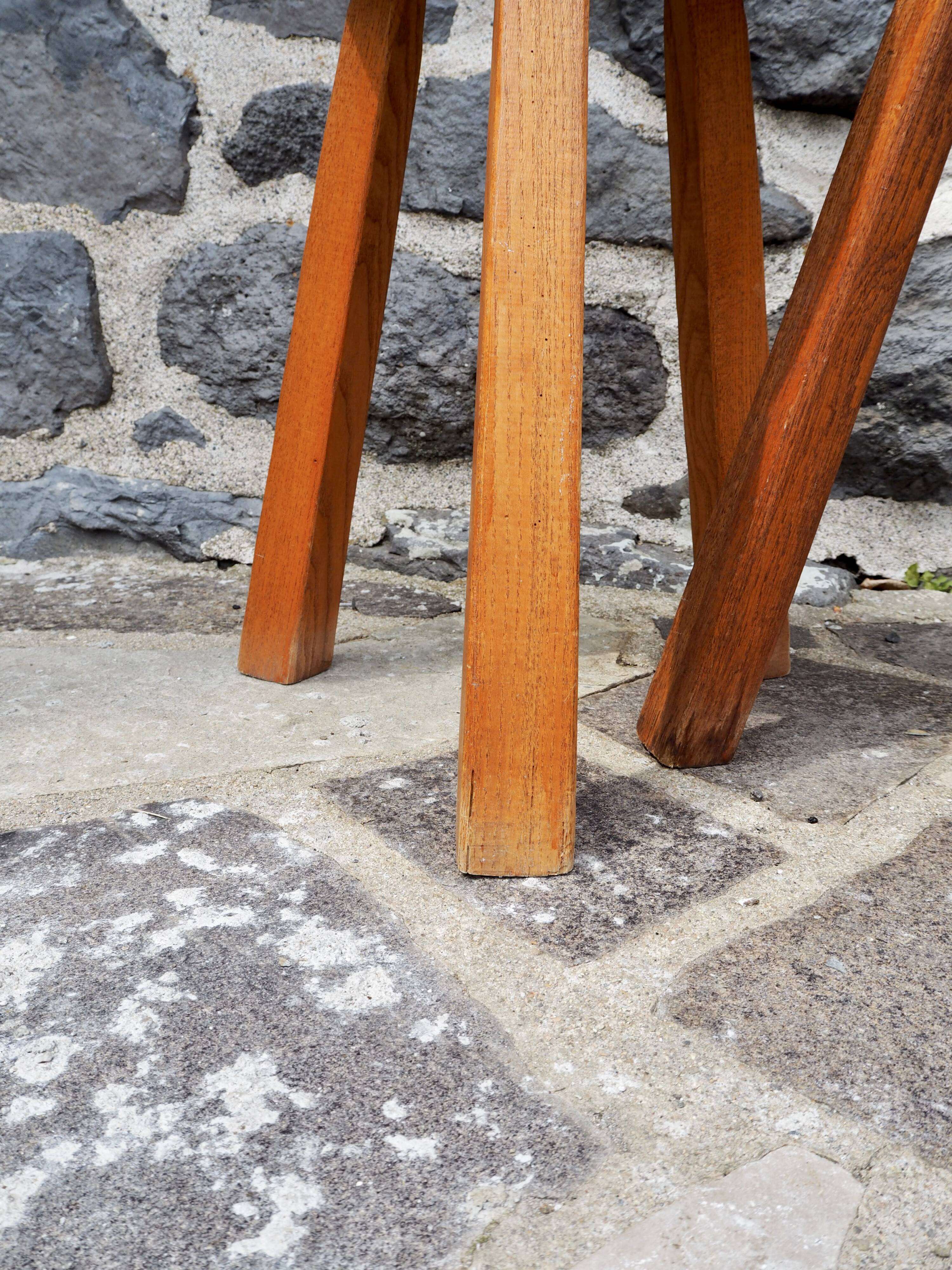Pair of solid wood tripod stools