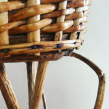 Vintage tripod planter in wicker and rattan