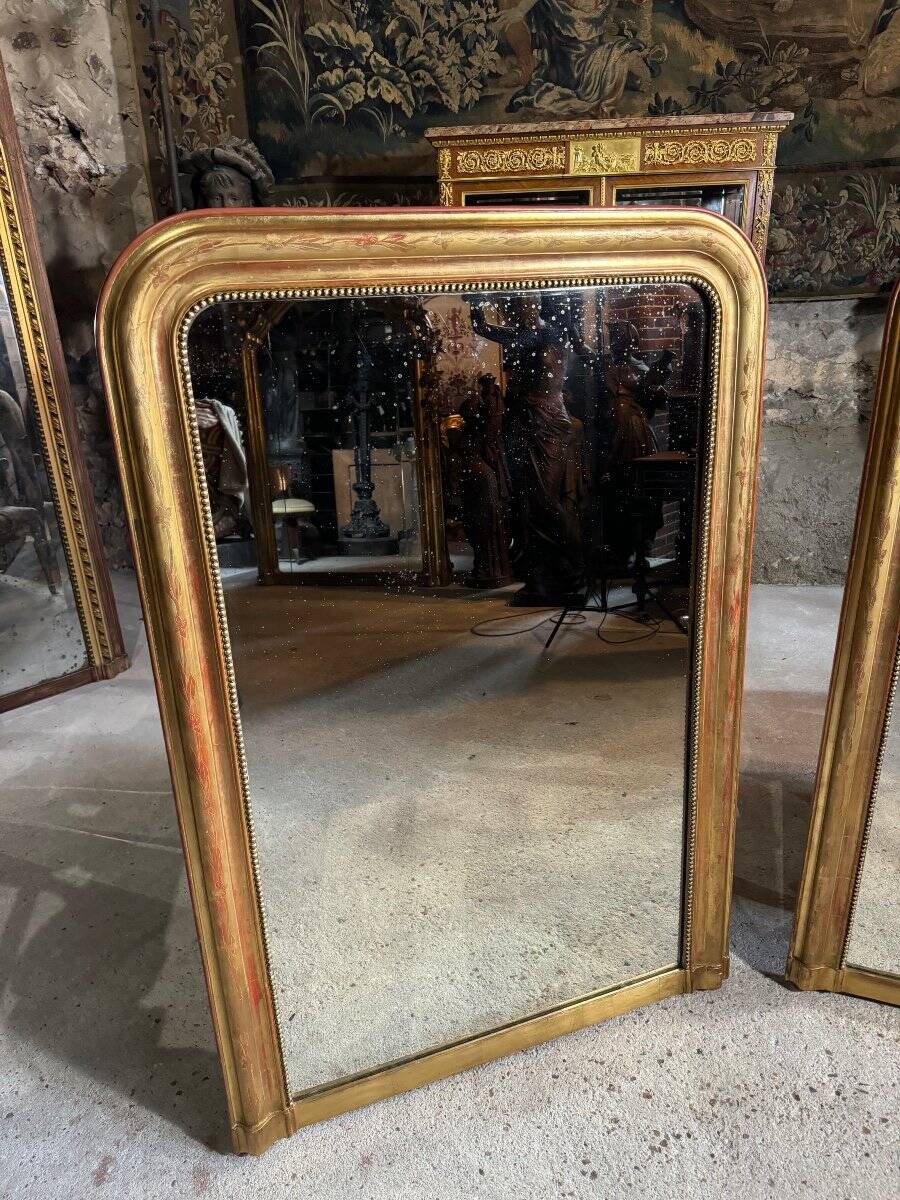Pair of Louis Philippe period mirrors in gilded wood 1.30m x 89cm