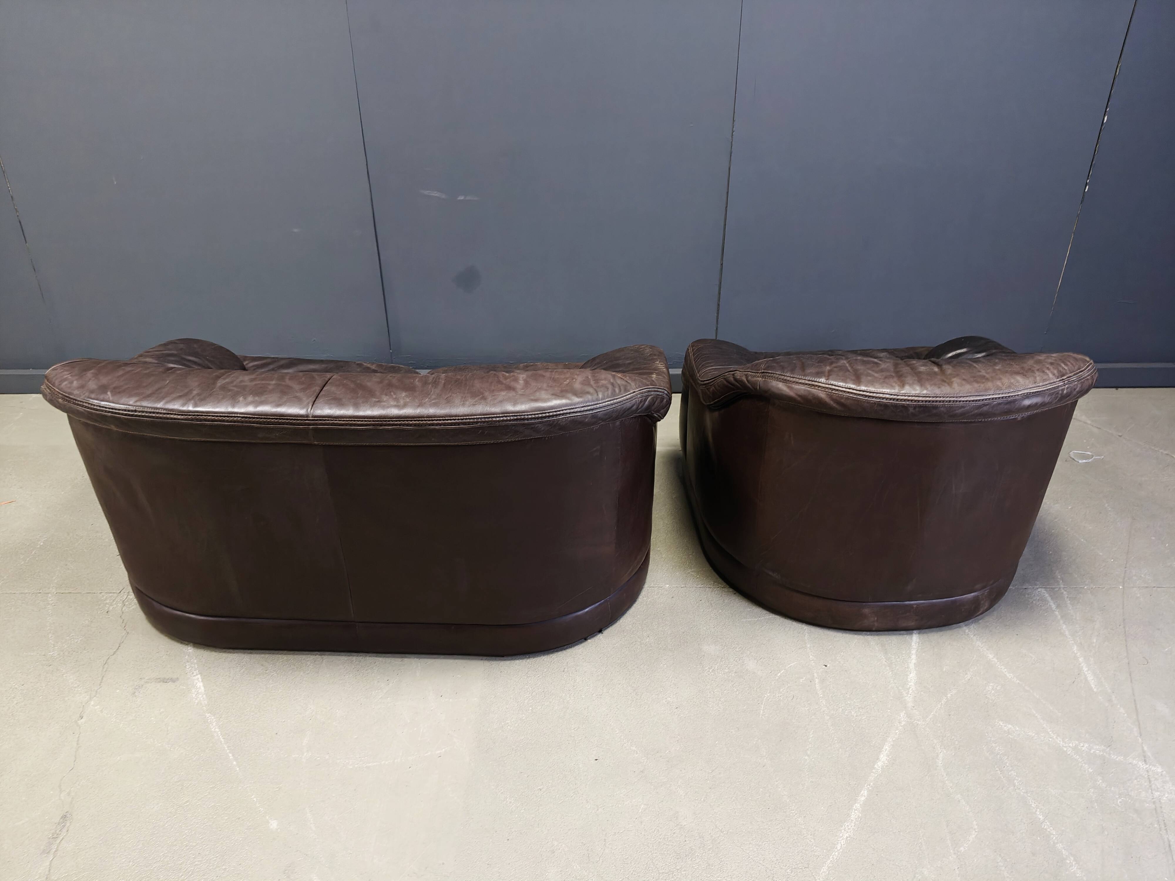 Vintage leather sofa set, 1970s