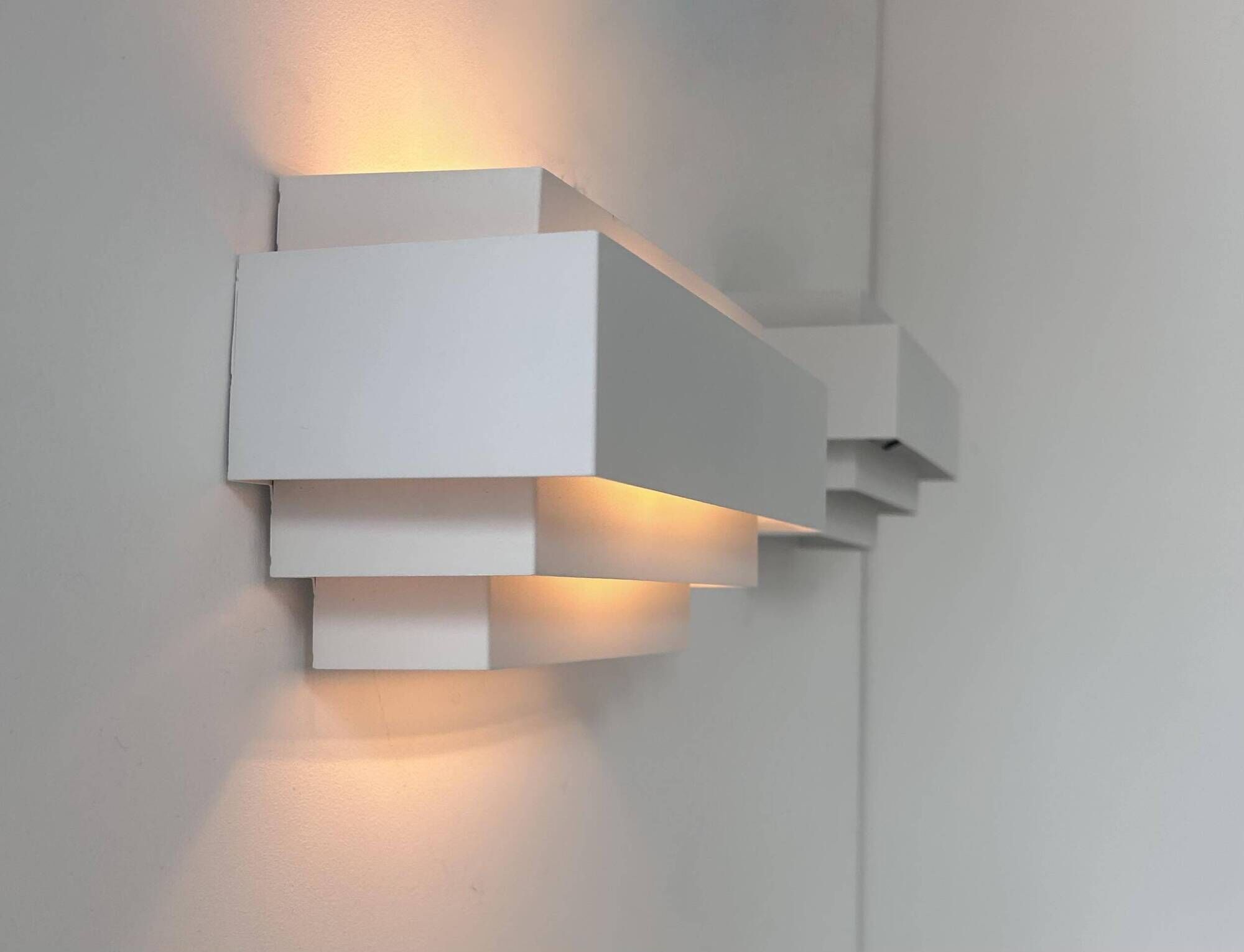 Pair of vintage wall lights, matte white metal, France 1980
