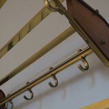 Mid-century brass and teak wall coat rack, 1960s