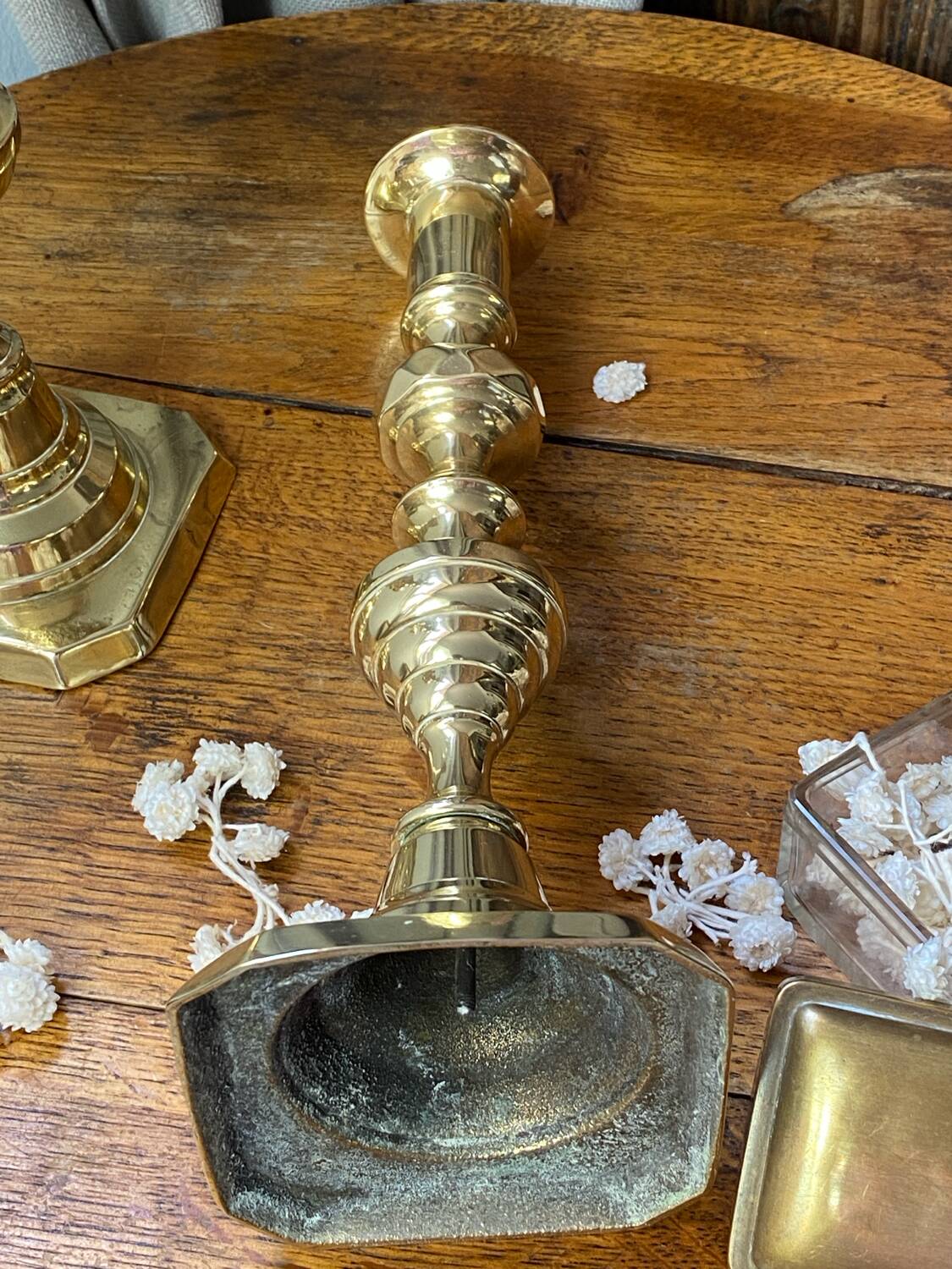 Pair of solid brass candlesticks, Georgian style