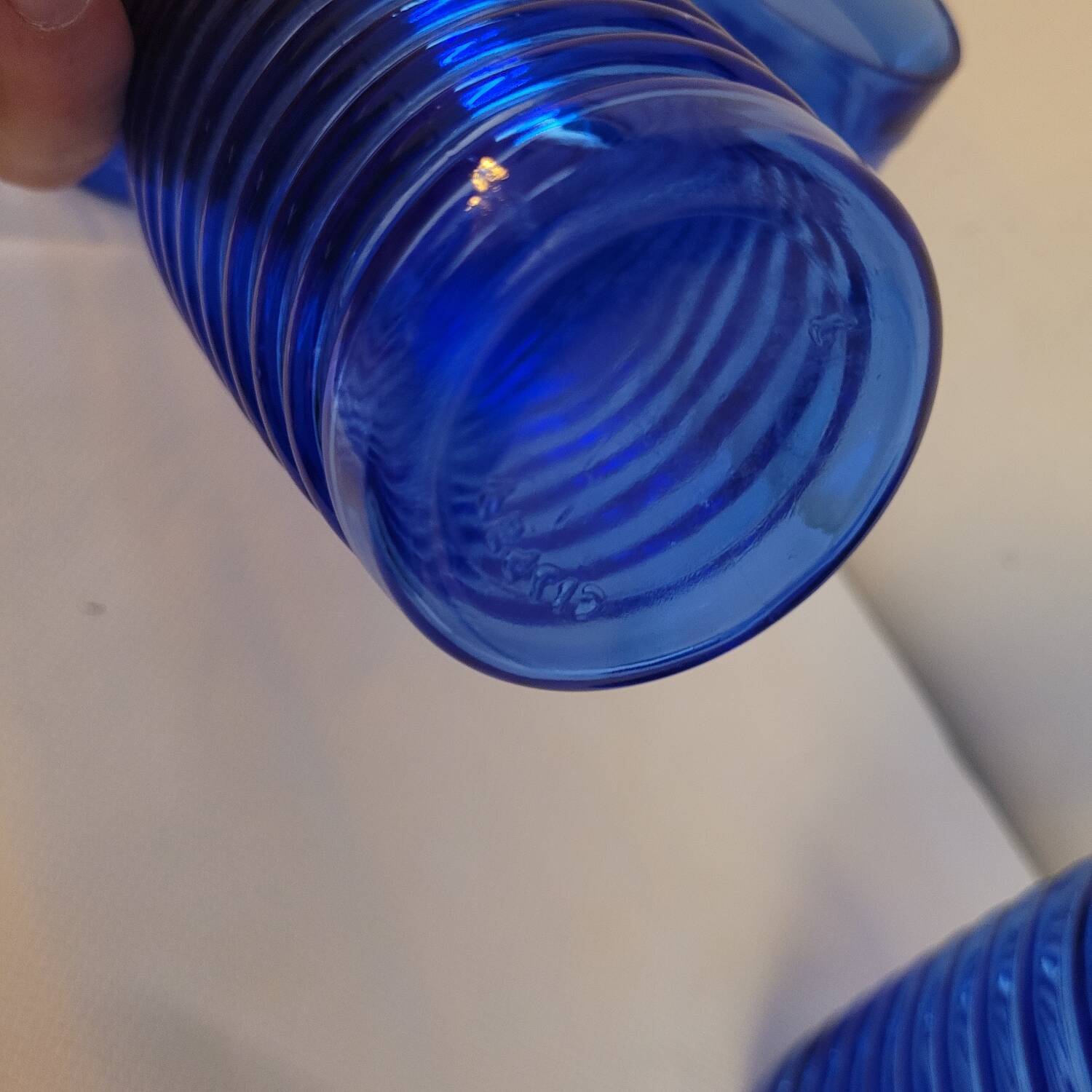 4 cobalt blue glasses – industrial moulded glass – 1970s