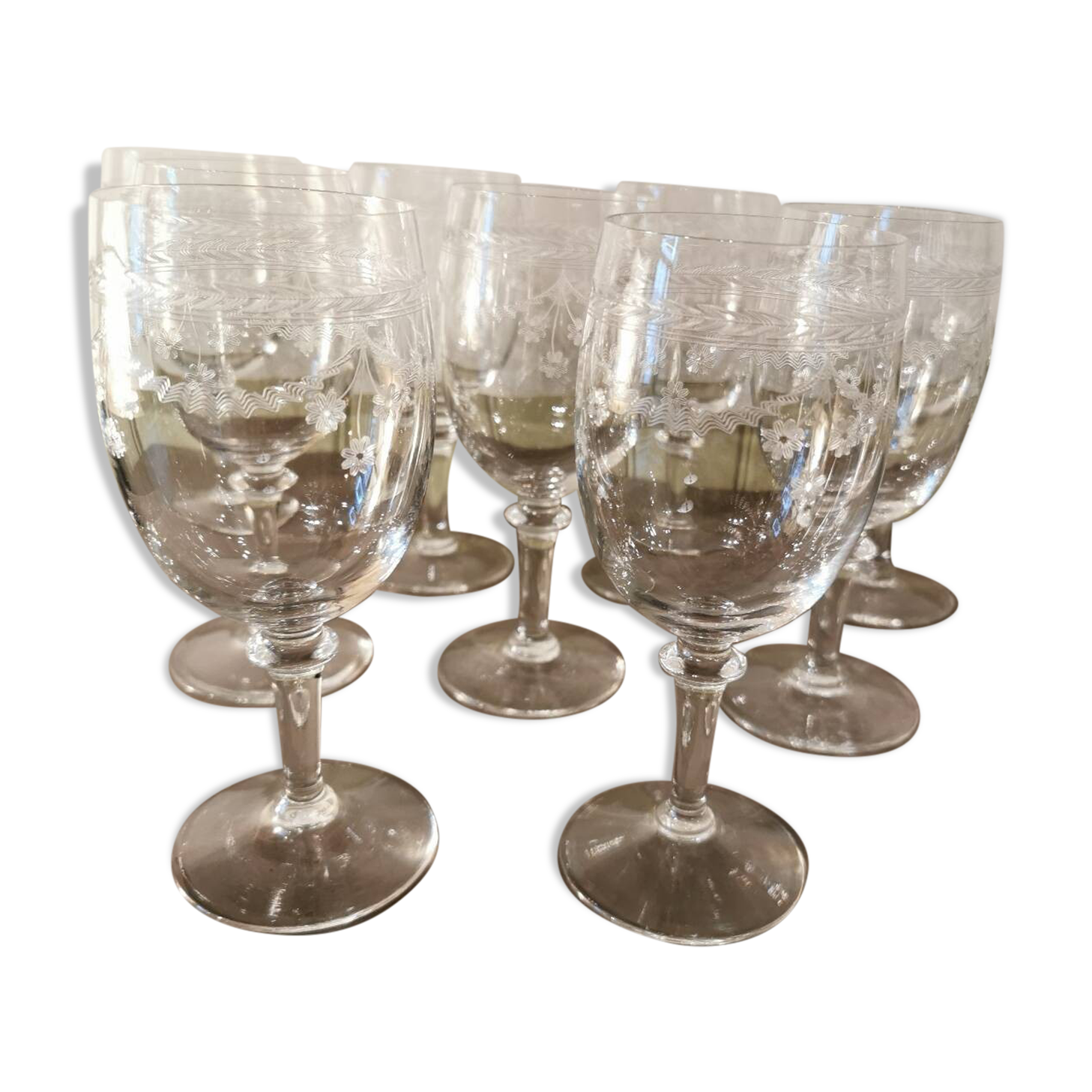 Set of 9 crystal glasses from the Napoleon III period
