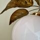 Vintage lamp with leaves in gilded brass and white opaline globe