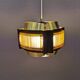 Danish hanging lamp, made in brass colored and brown metal, with yellowish hard pressed plastic deta