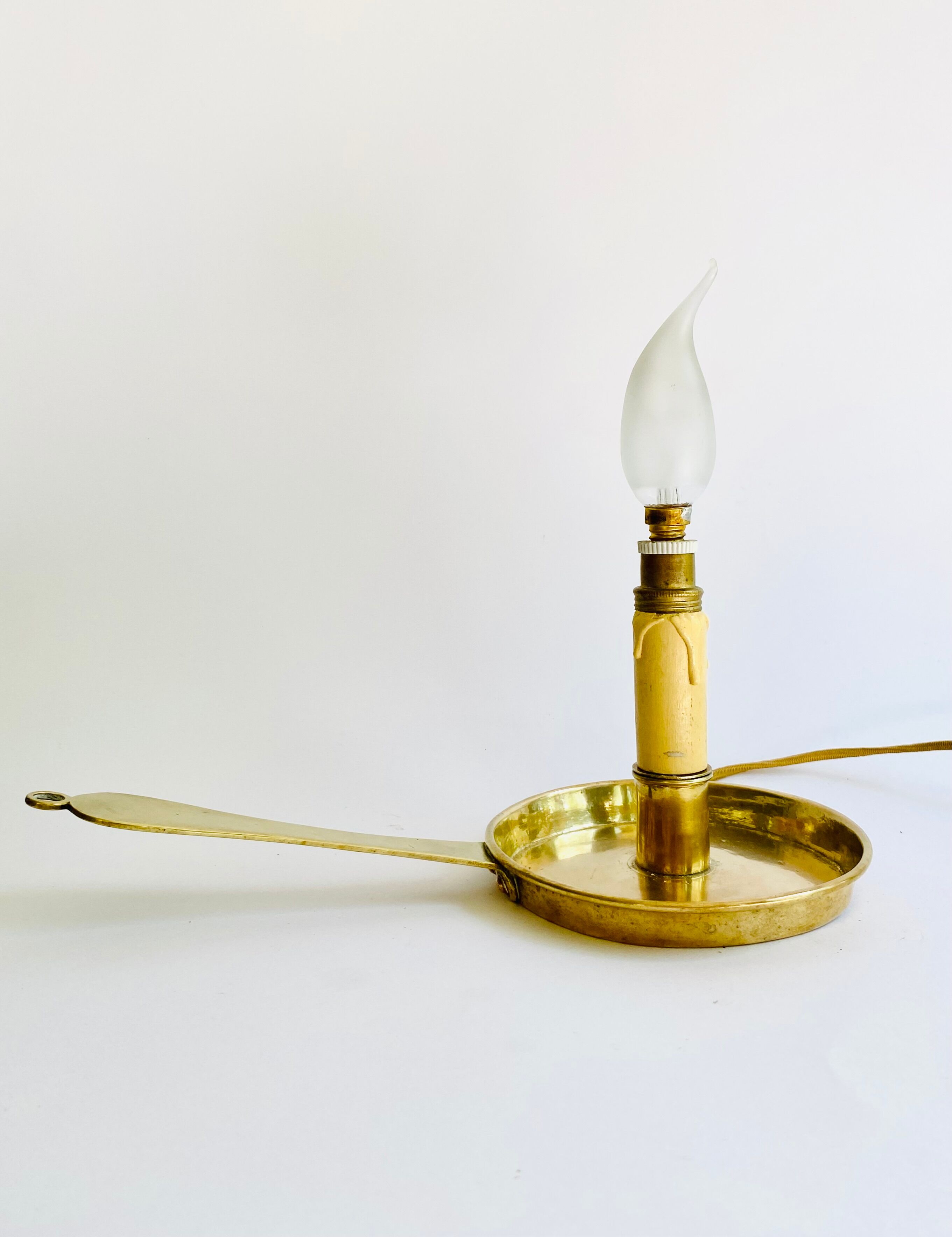 Candlestick lamp, fabric cable, flame bulb