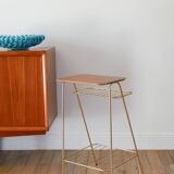 Small brass side table with a teak top, 1960.