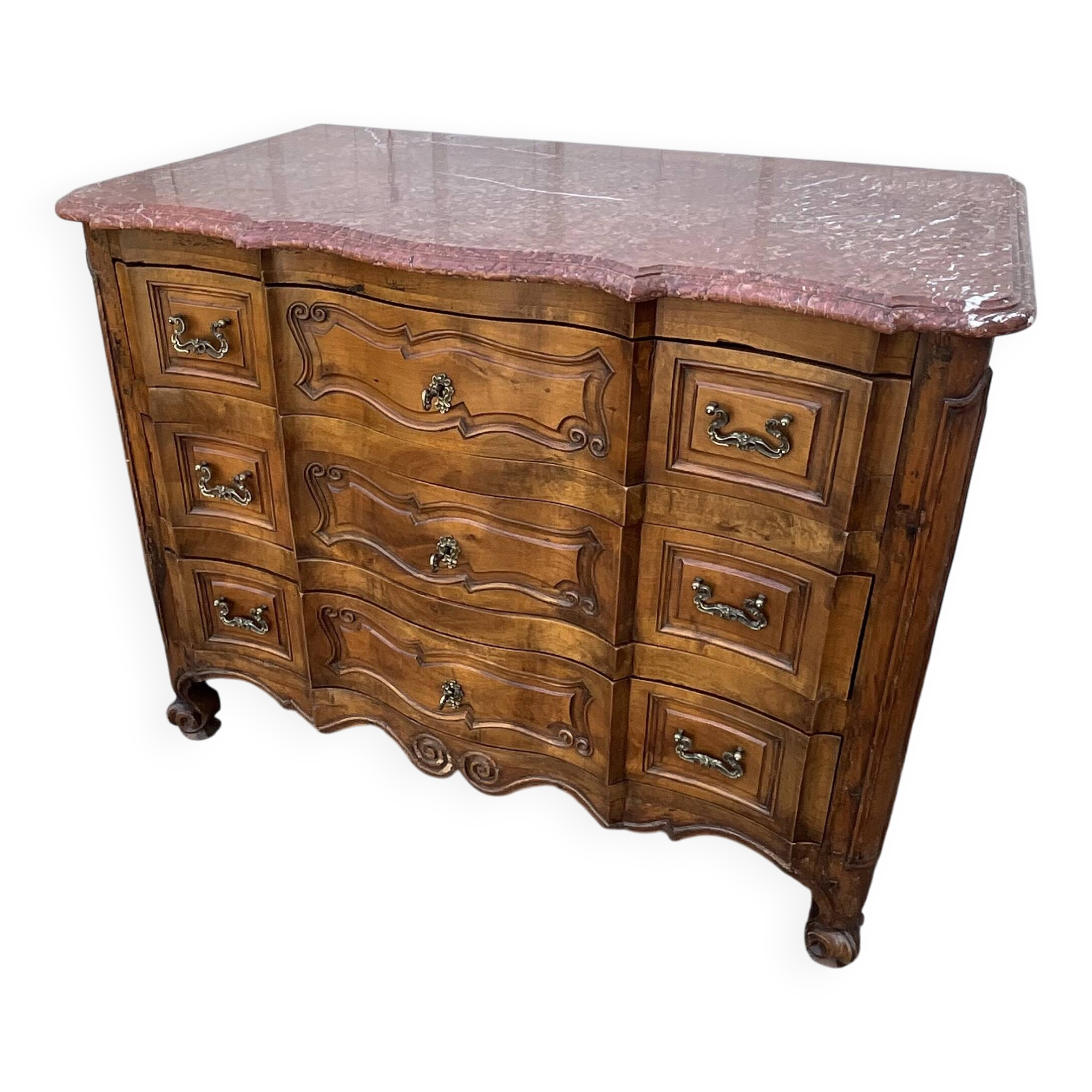 Louis XV Style Walnut Eel Chest of Drawers, Early 19th Century