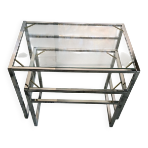 Tables gigognes en métal - verre circa