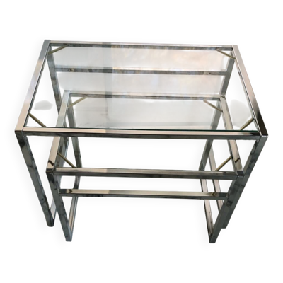 Tables gigognes en métal chromé et verre , Italie circa 1970