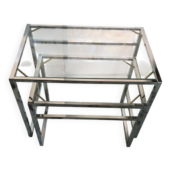 Tables gigognes en métal chromé et verre , Italie circa 1970