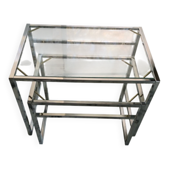 Nested tables in chrome metal and glass, Italy circa 1970.